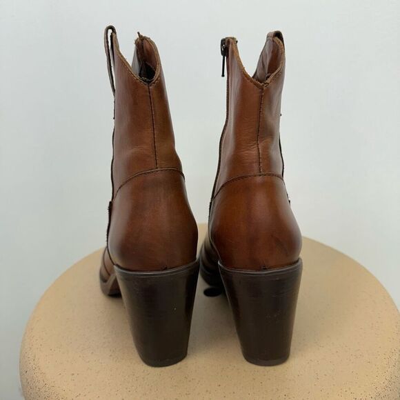 Emanuele Crasto Made in Italy Women’s Leather Cognac Brown Heel Mid Calf Western - Picture 11 of 13